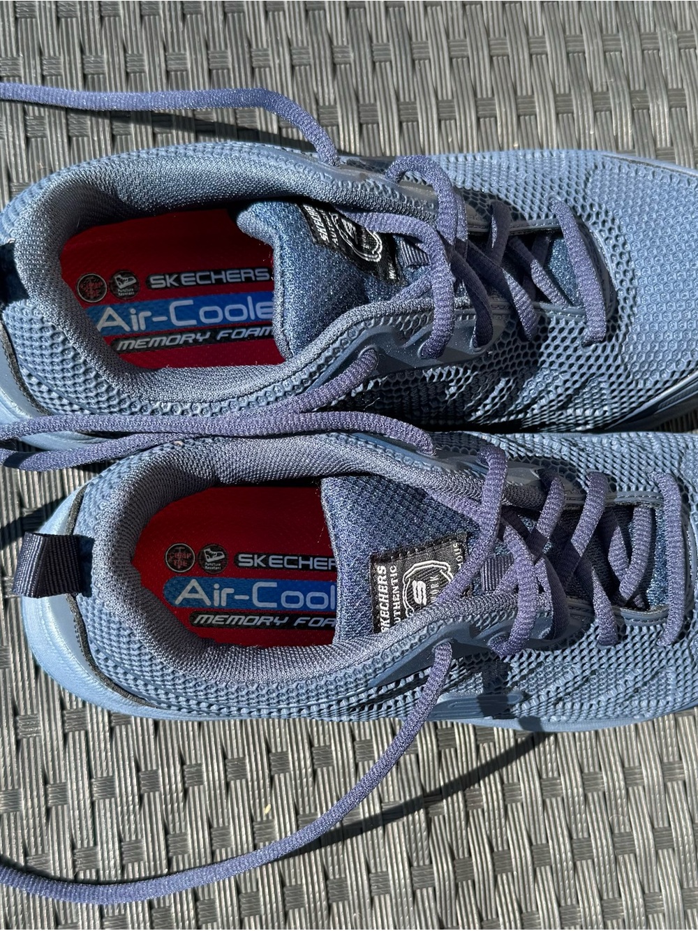 Skechers Navy Mesh Lace-Up Sneakers with Red Insole with memory foam. - Picture 4 of 8